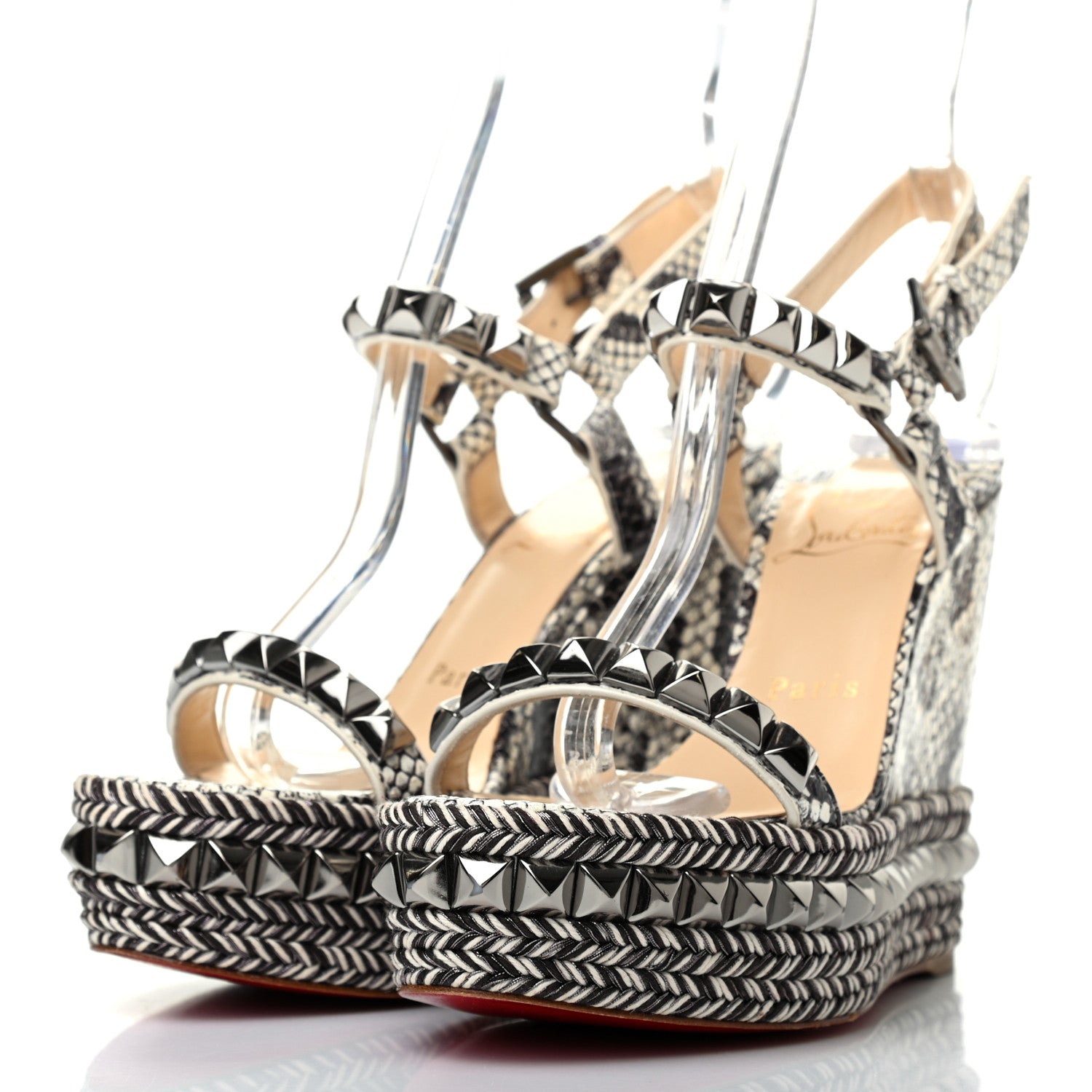 Christian Louboutin Watersnake Print Cataclou 120 Wedge Sandals 35 Roccia Gun Metal 3 of 7