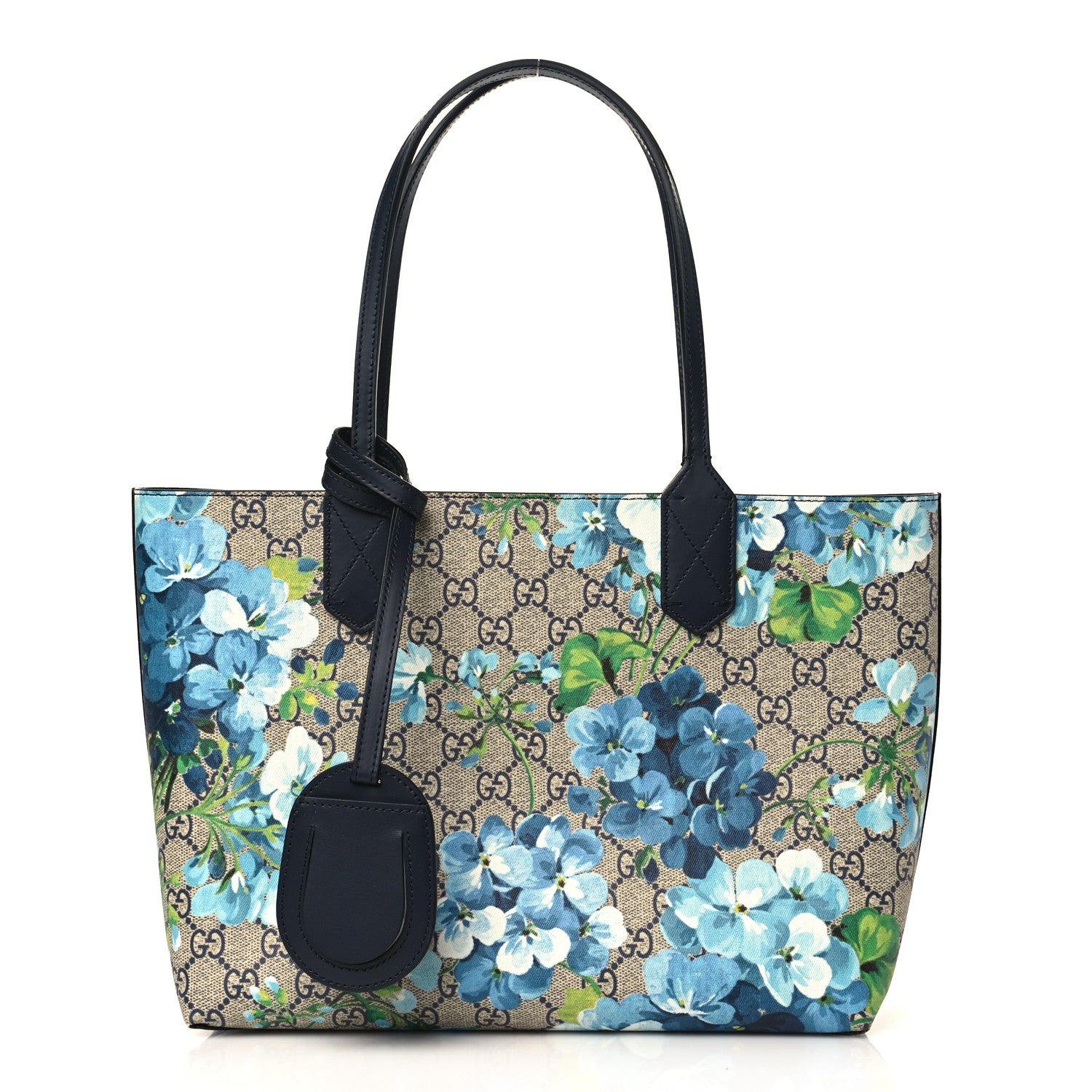Gucci GG Supreme Monogram Blooms Small Reversible Tote Beige Blue Navy 1 of 8