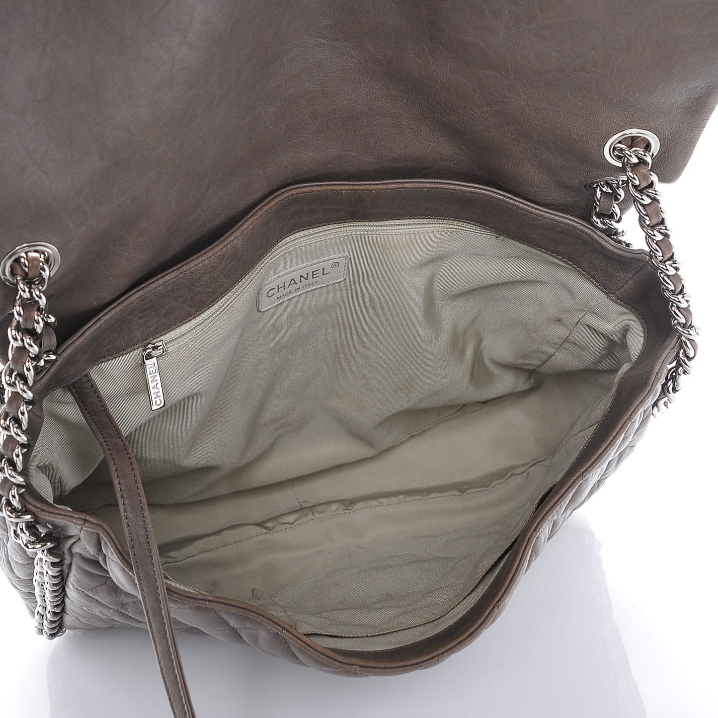 Washed Lambskin Quilted Chain Around Maxi Flap Taupe