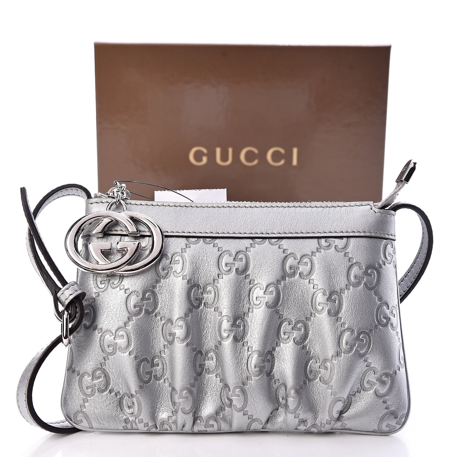 Gucci Metallic Guccissima Small Crossbody Bag Silver 10 of 10