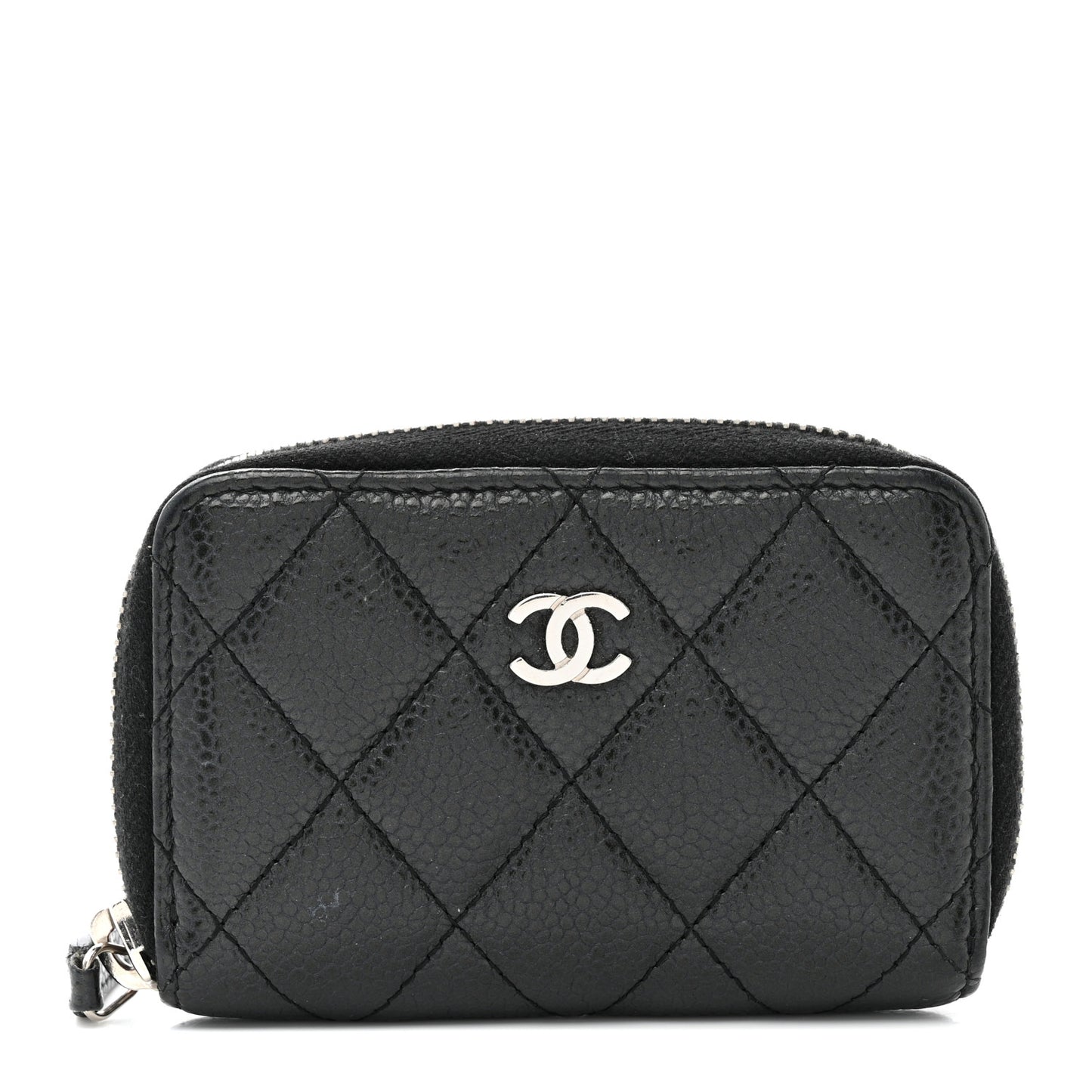 Caviar Quilted Zip Coin Purse Black