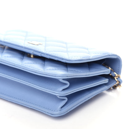 Chanel Lambskin Quilted Mini Wallet On Chain WOC Light Blue 9 of 10