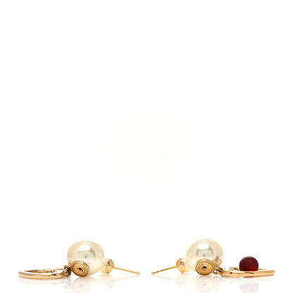 Christian Dior Pearl Heart CD Tribal Earrings Gold White 3 of 4