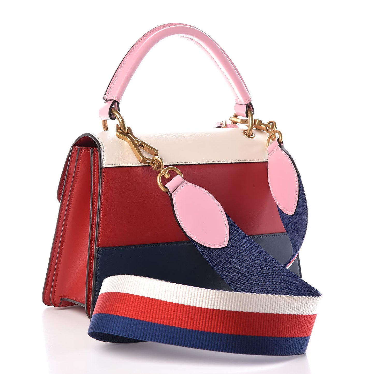 Calfskin Sylvie Web Small Queen Margaret Top Handle Bag Blue Agata Hibiscus Red Mystic White Sugar Pink