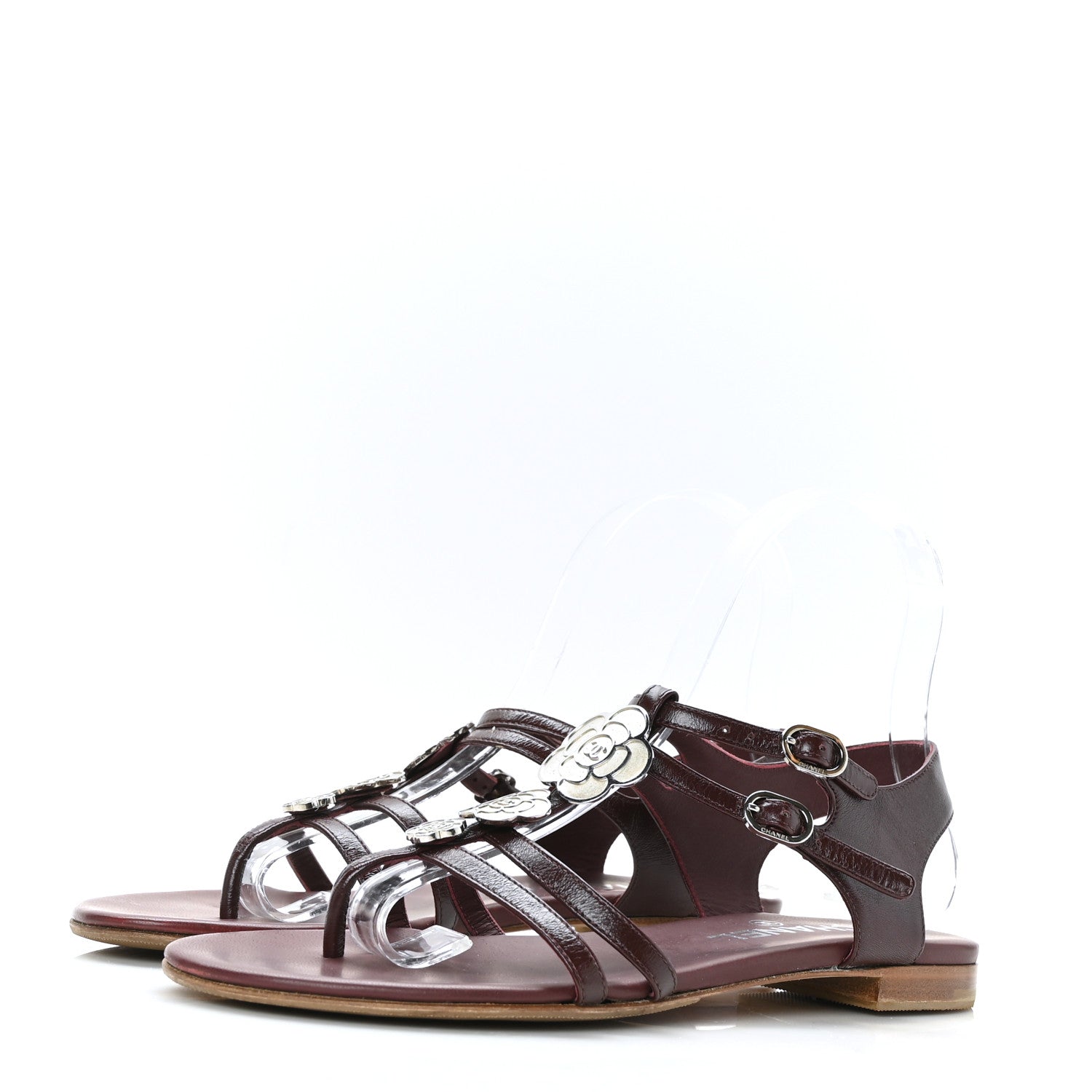 Chanel Calfskin Camellia Thong Sandals 37 Burgundy 3 of 8