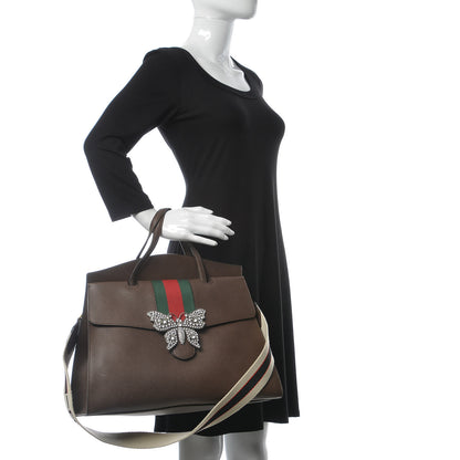 Gucci Textured Calfskin Web Crystal Butterfly Stripe Large Totem Top Handle Bag New Acero 2 of 11