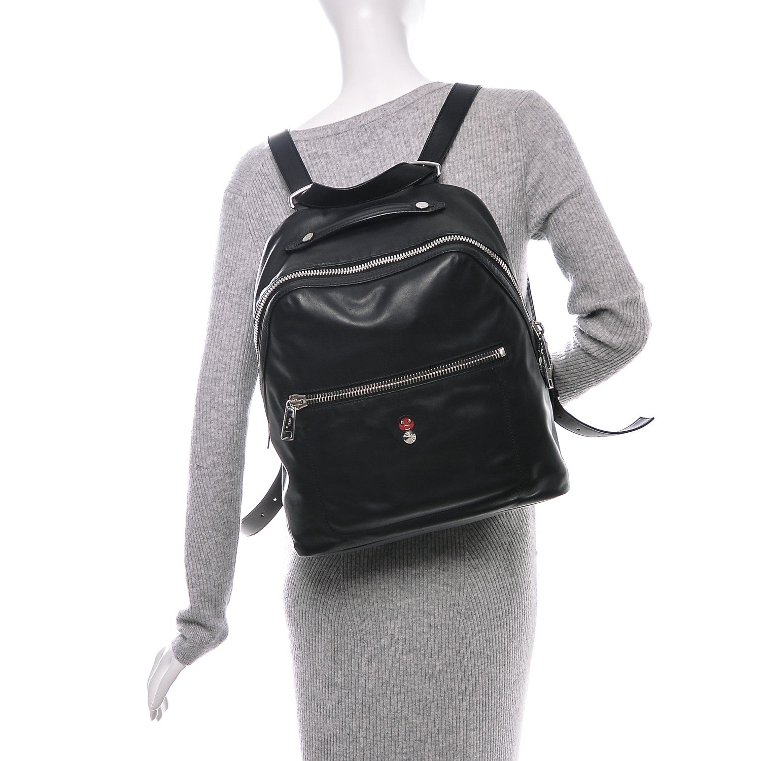 Fendi Calfskin Faces Backpack Black 2 of 6