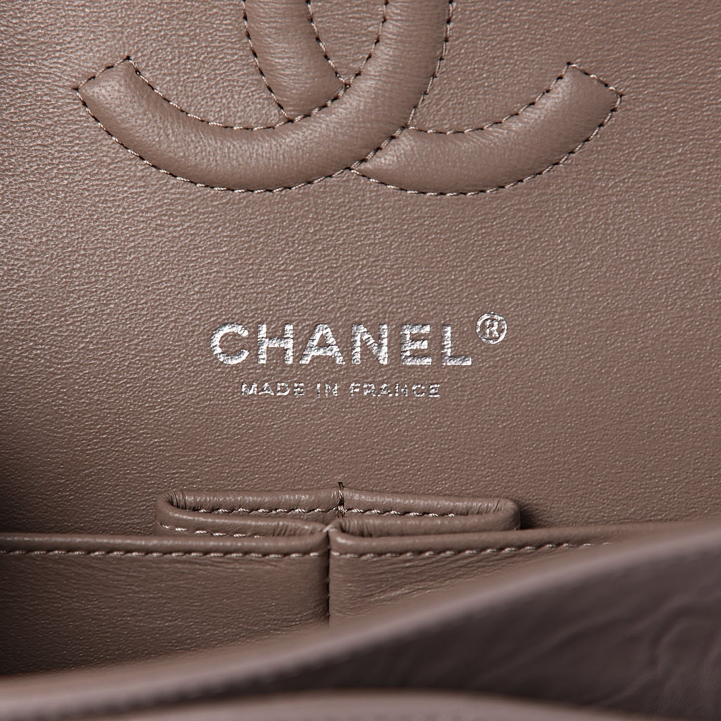 Iridescent Calfskin Chevron Quilted Medium Double Flap Grey