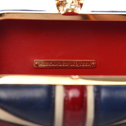 Alexander McQueen Patent Calfskin Britannia Skull Box Clutch Red Blue 6 of 8
