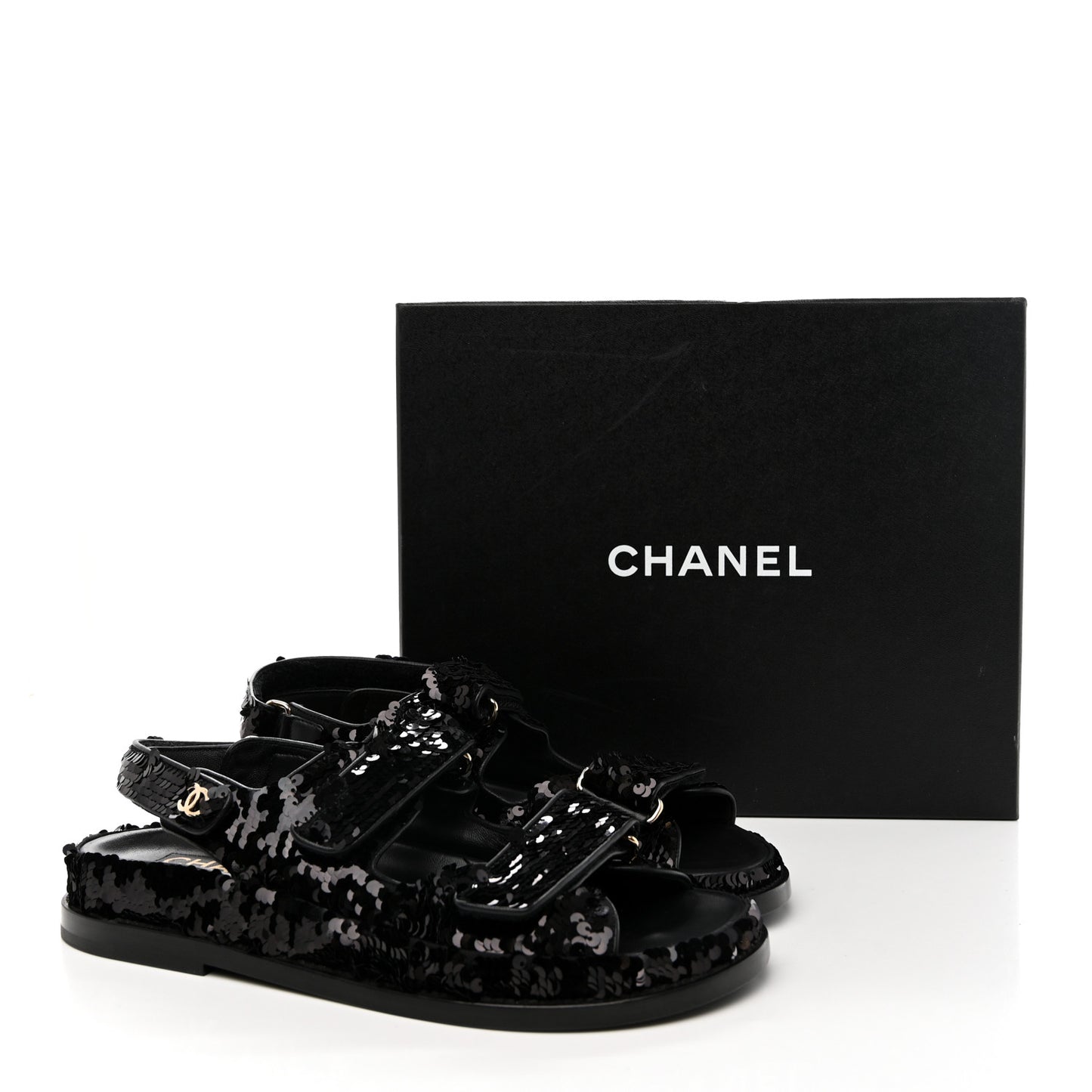 Sequin Knit Velcro Dad Sandals 37.5 Black