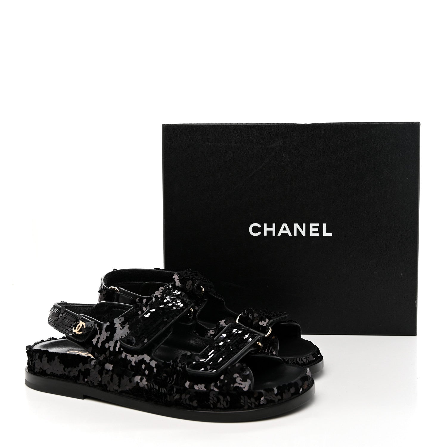 Chanel Sequin Knit Velcro Dad Sandals 37.5 Black 13 of 13