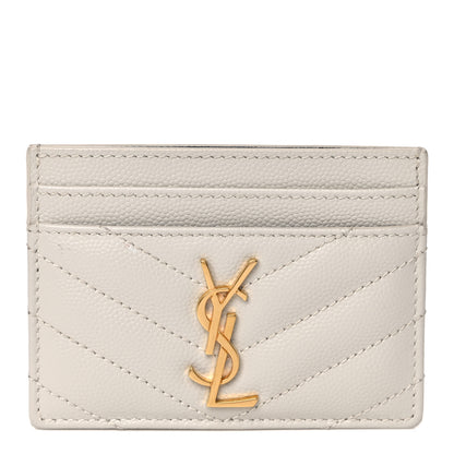 Saint Laurent Grain De Poudre Matelasse Chevron Monogram Credit Card Case Crema Soft 1 of 11