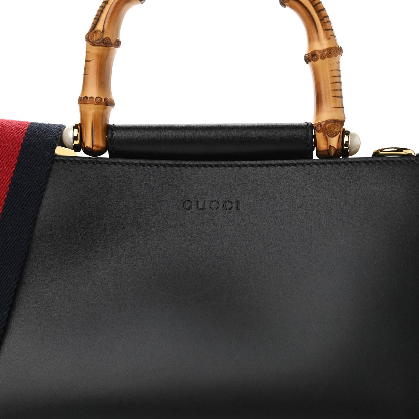 Nappa Bamboo Web Mini Nymphaea Top Handle Bag Black