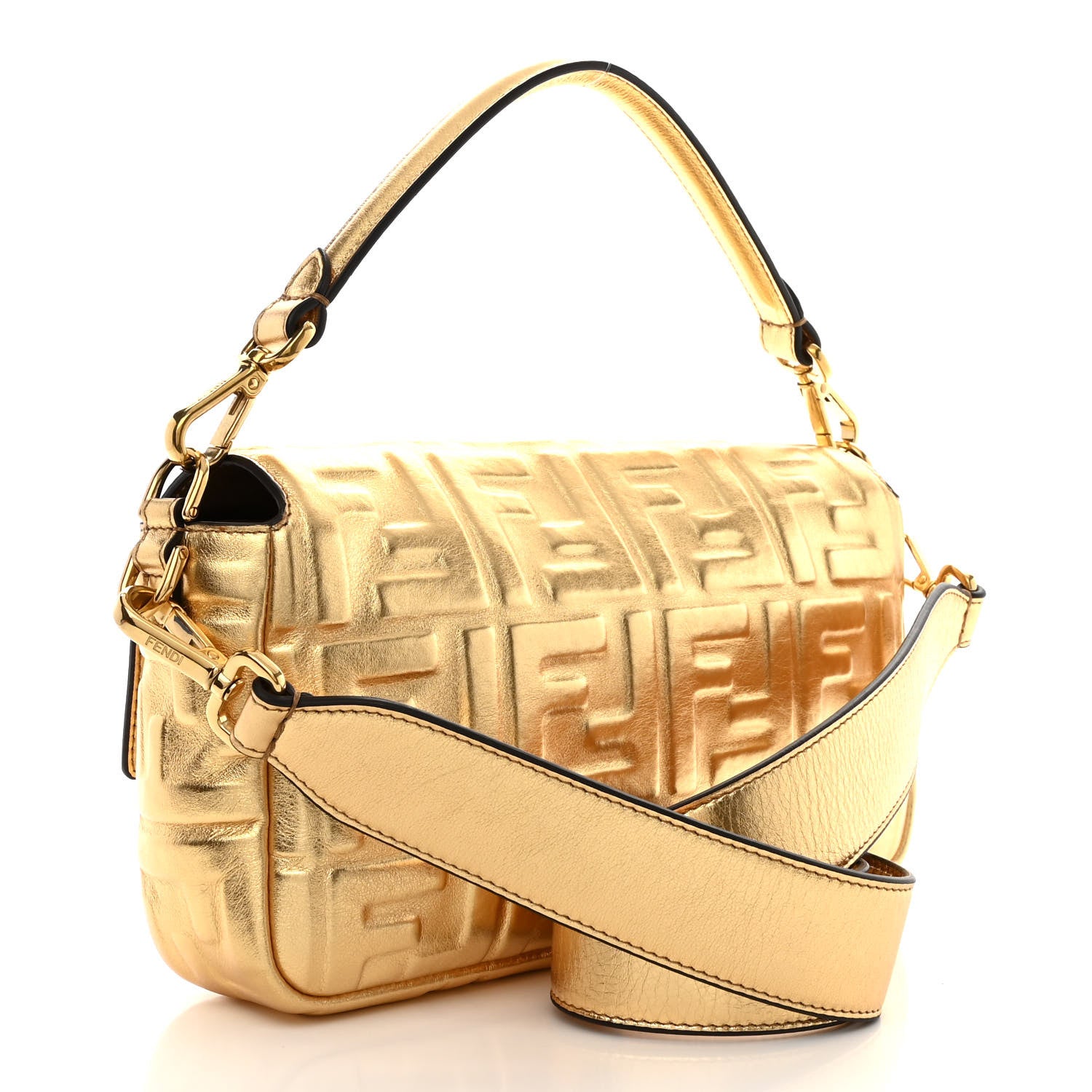 Fendi Vitello Catalan Mirror FF 1974 Embossed Baguette Gold 3 of 10