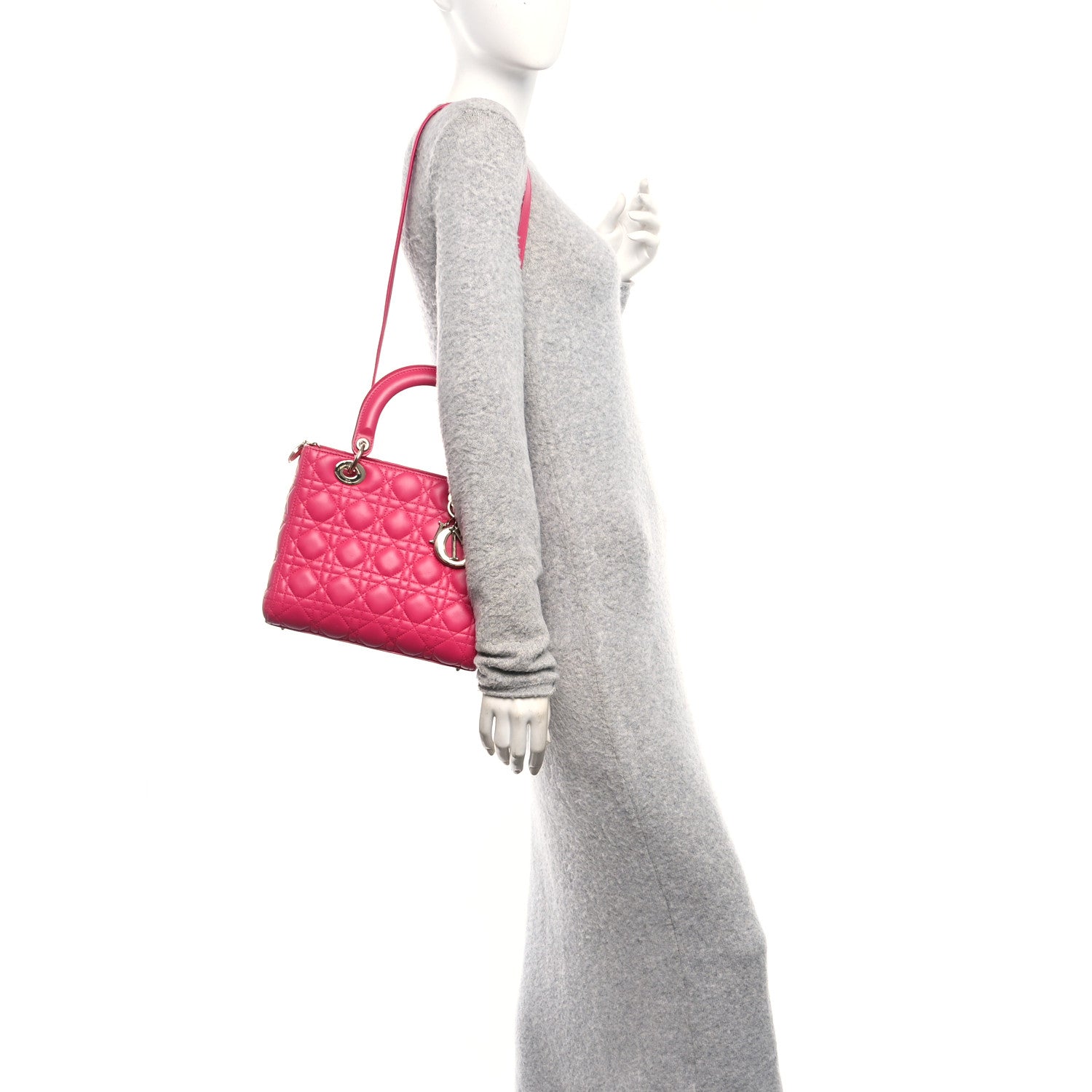 Christian Dior Lambskin Cannage Medium Lady Dior Fuchsia 2 of 10
