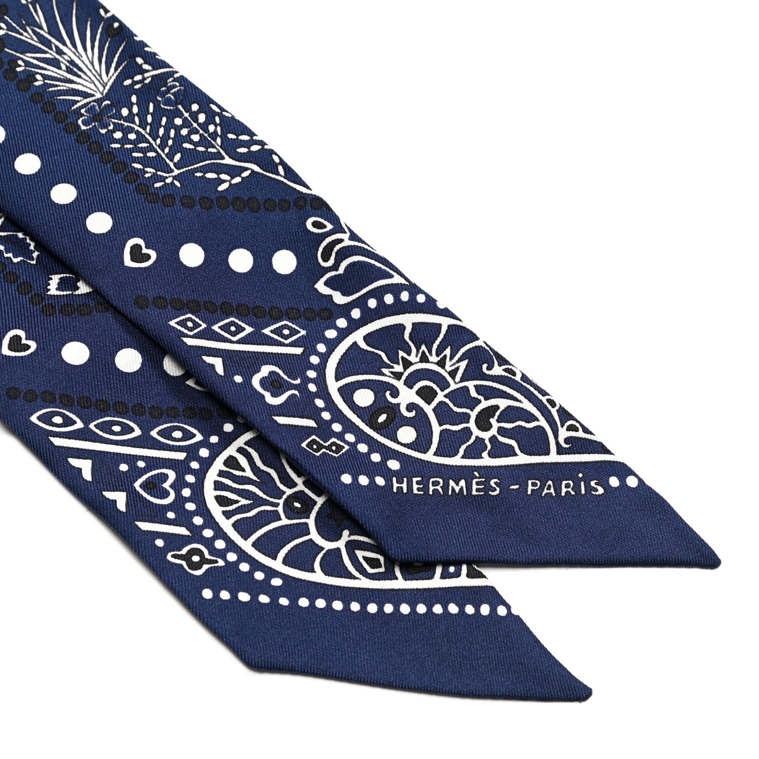 Hermes Silk Peuple Du Vent Bandana Twilly Marine White Black 3 of 8