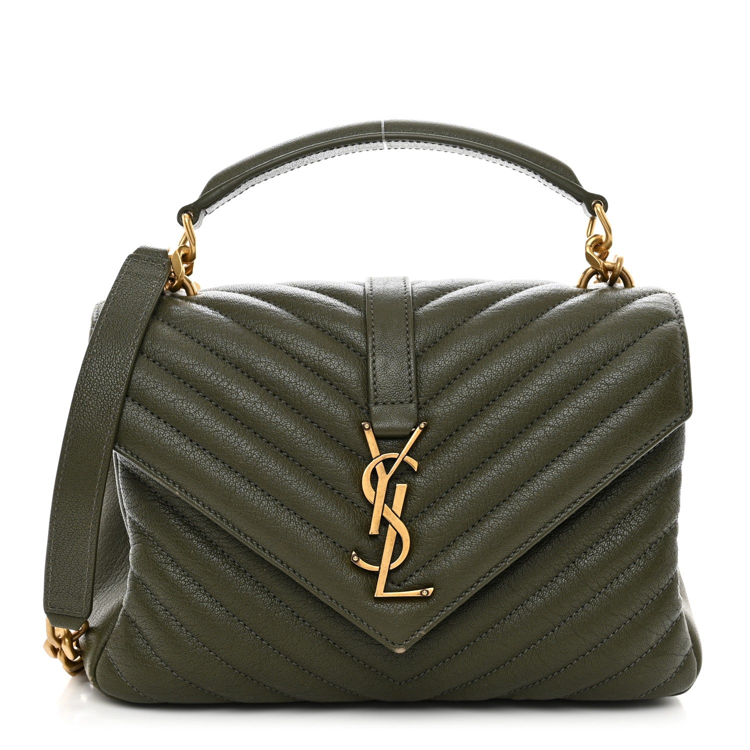 Saint Laurent Sheepskin Matelasse Chevron Monogram Medium College Bag Military Olive 1 of 13