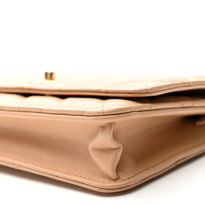 Chanel Lambskin Quilted CC Pearl Crush Wallet on Chain WOC Beige 11 of 12