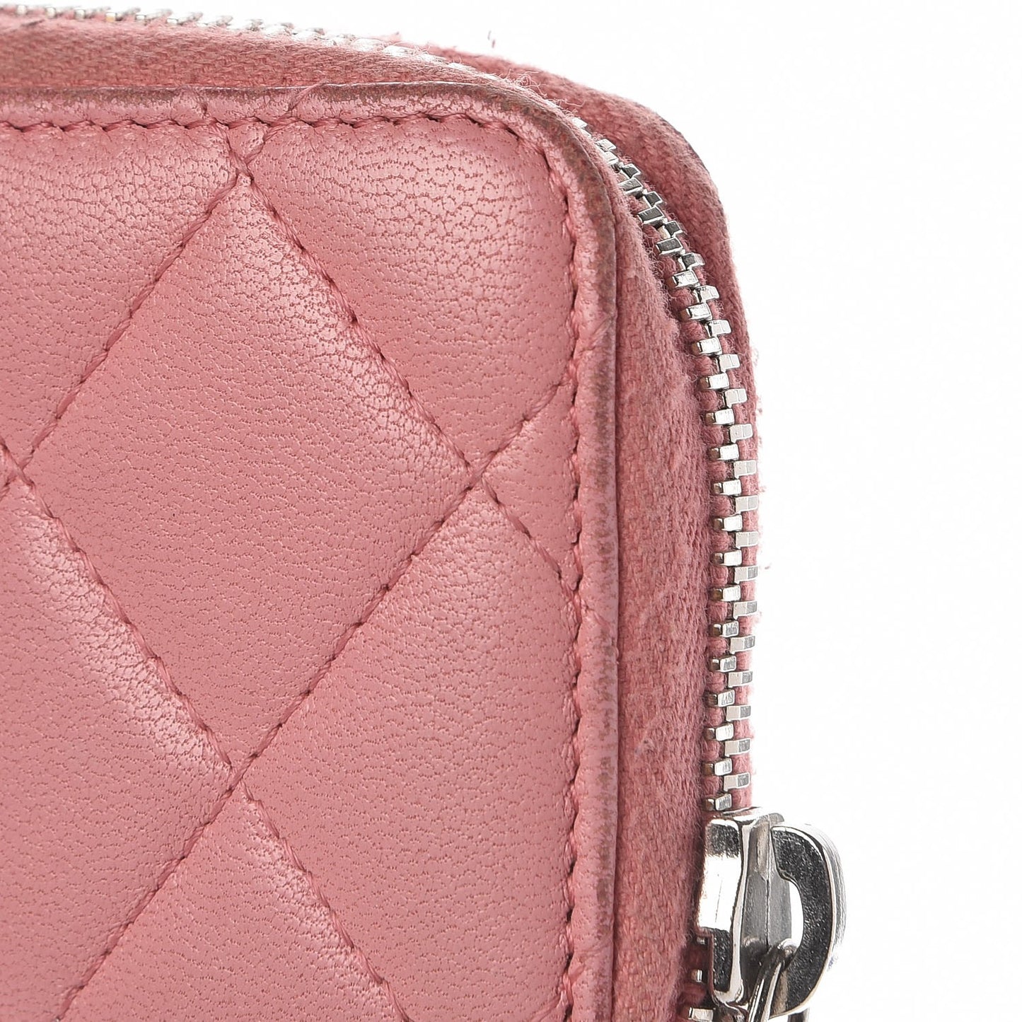 Lambskin Quilted Zip Around Coin Purse Wallet Pink