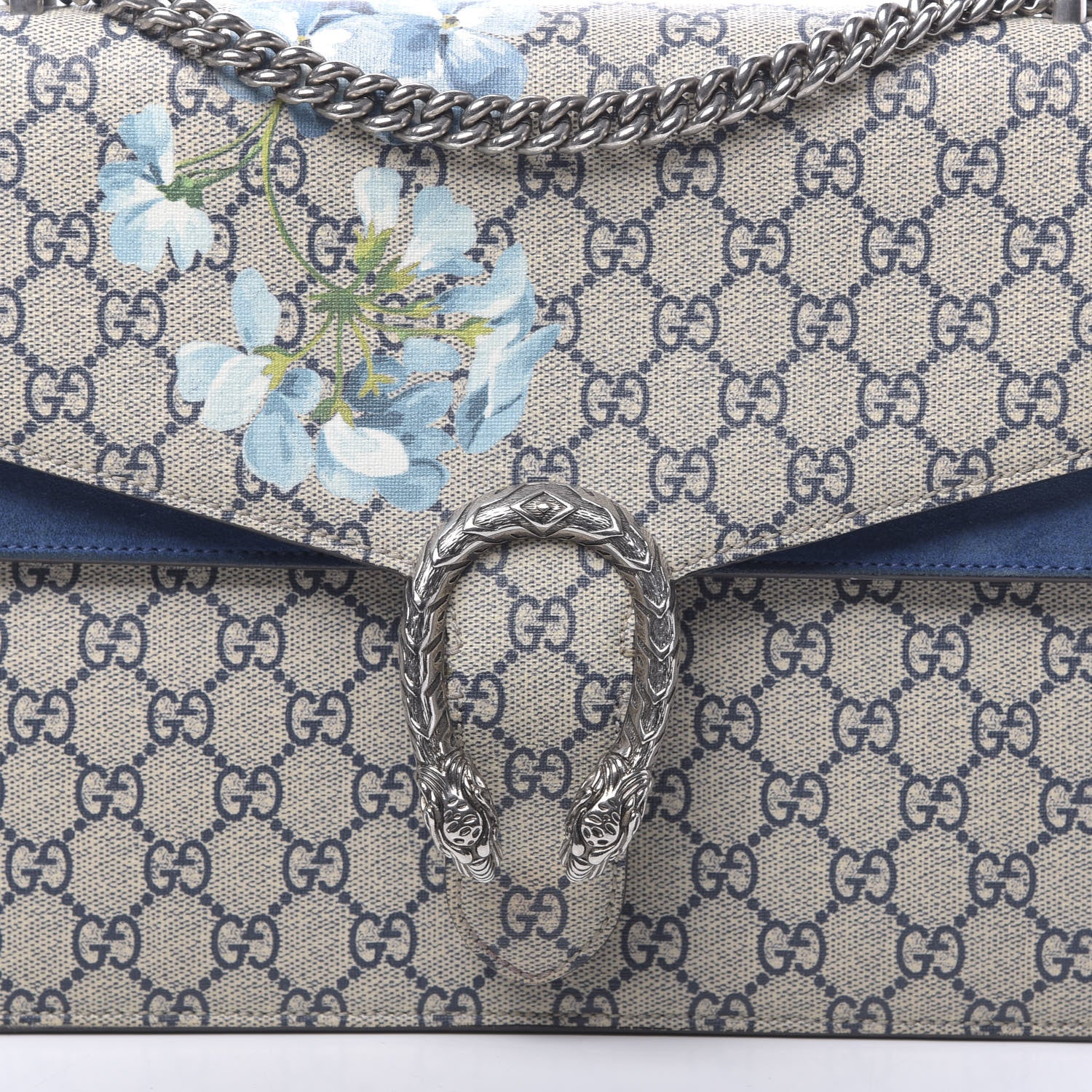 Gucci GG Supreme Monogram Blooms Medium Dionysus Shoulder Bag Beige Navy Vintage Blue 15 of 15