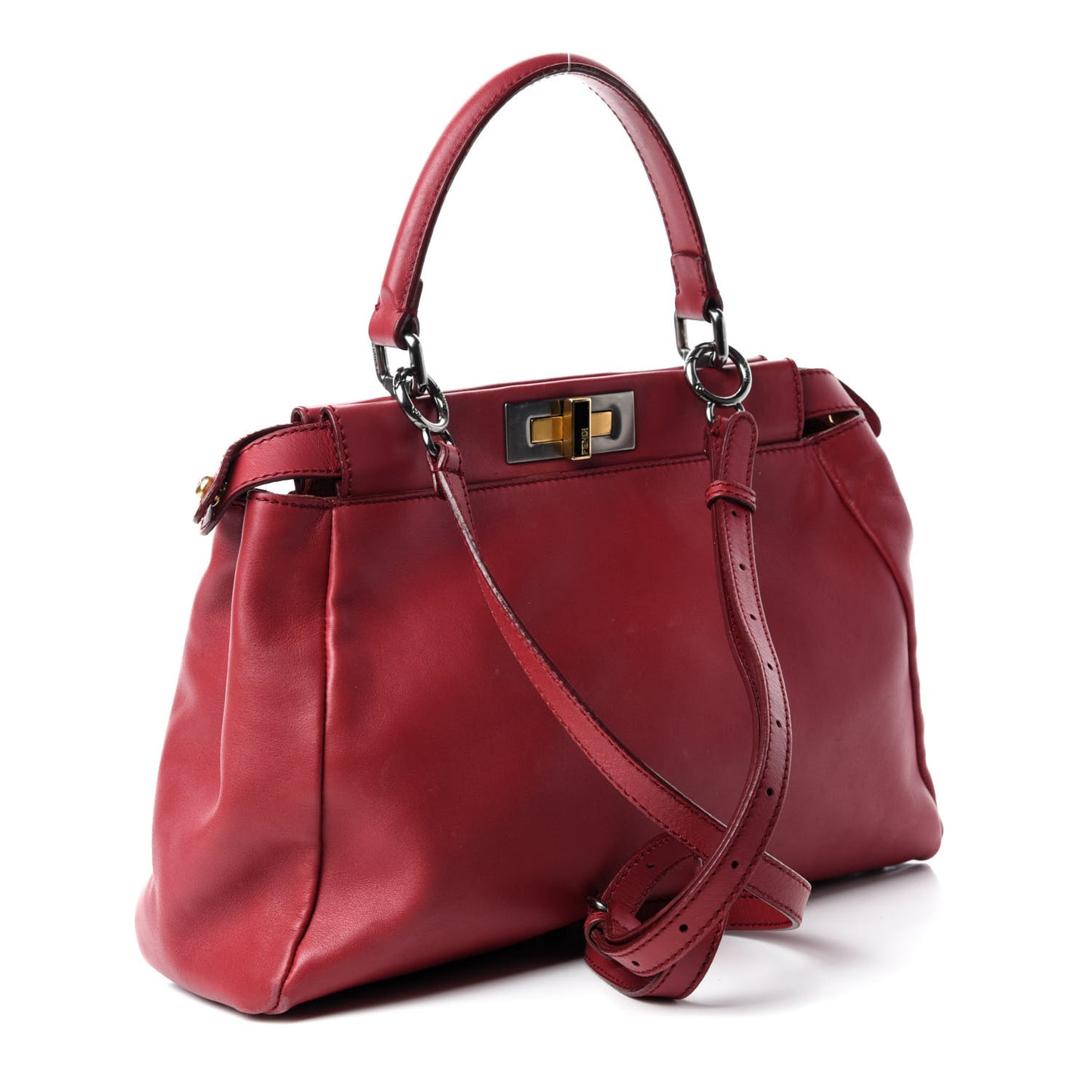 Vitello Suede Medium Peekaboo Iconic Satchel Rubino Peonia