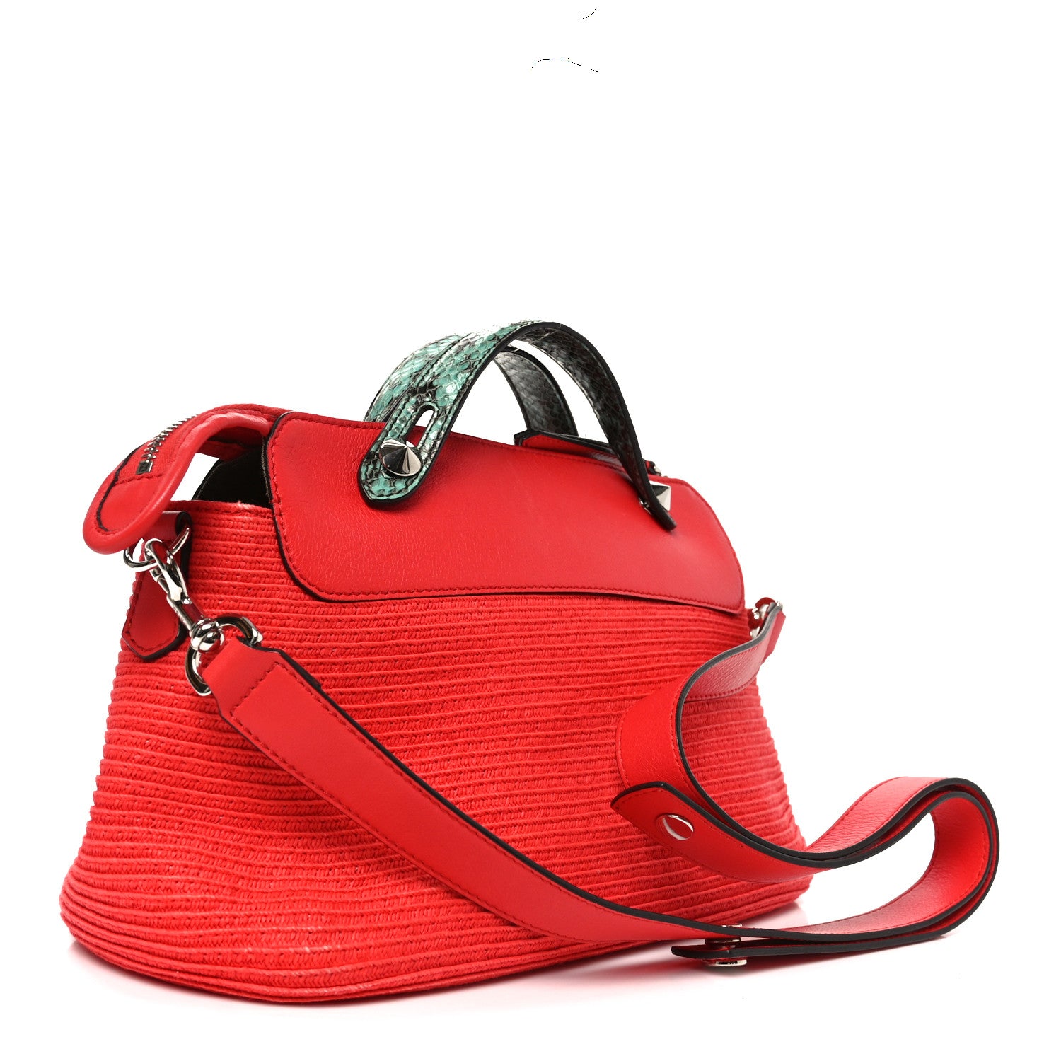 Fendi Straw Paper Vitello Dolce Elaphe Medium By The Way Boston Bag Corallo Antigua 3 of 10