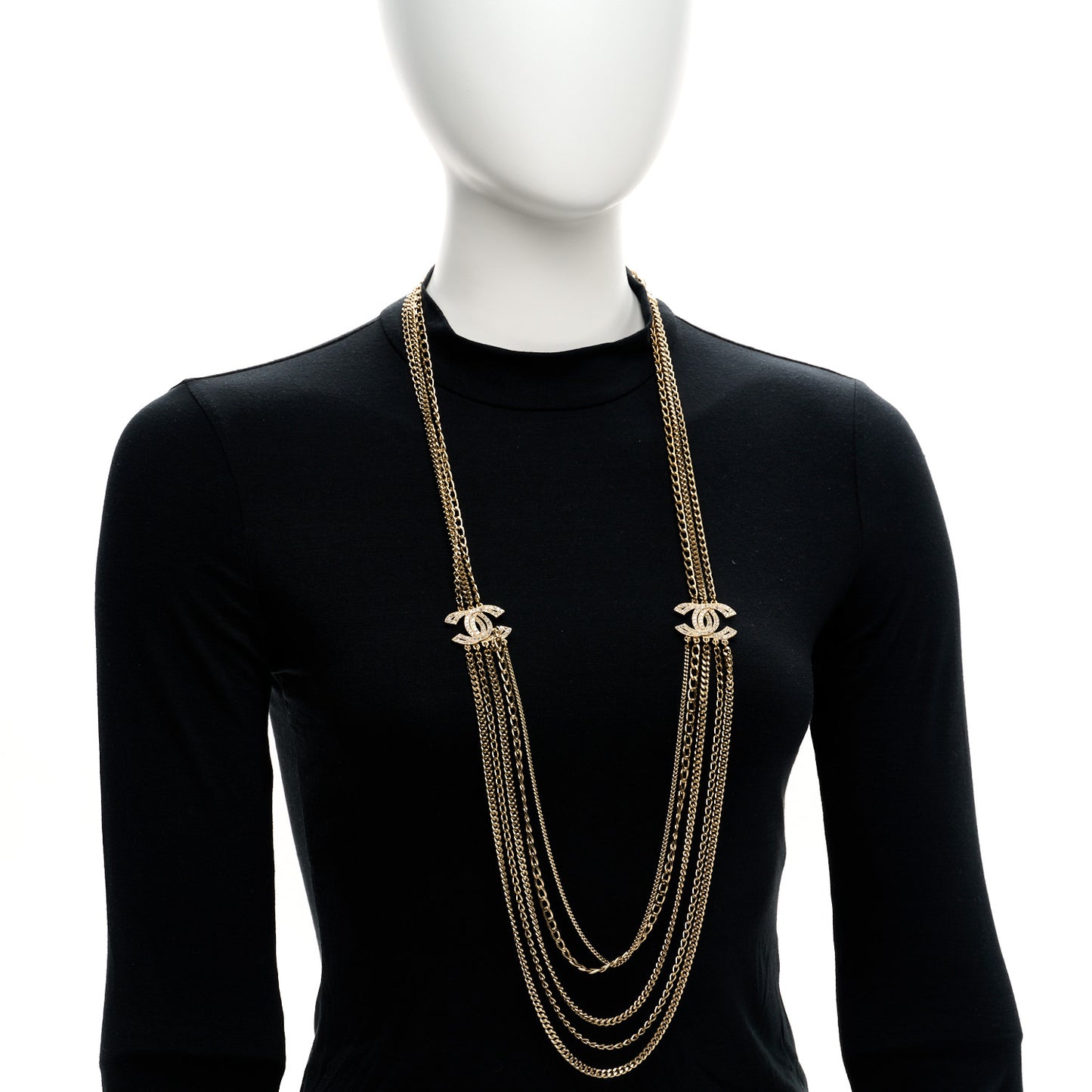 Multi Strand Chain Baguette Crystal CC Necklace Gold