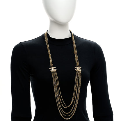 Chanel Multi Strand Chain Baguette Crystal CC Necklace Gold 2 of 5