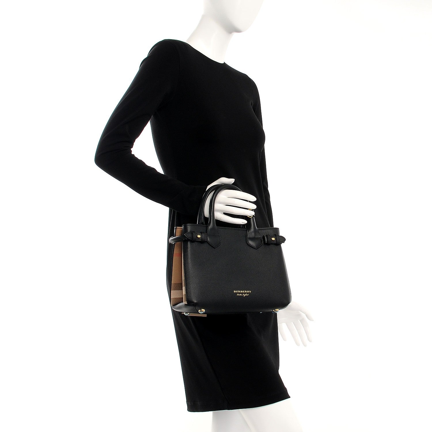 Burberry Derby Calfskin House Check Small Banner Tote Black 2 of 9