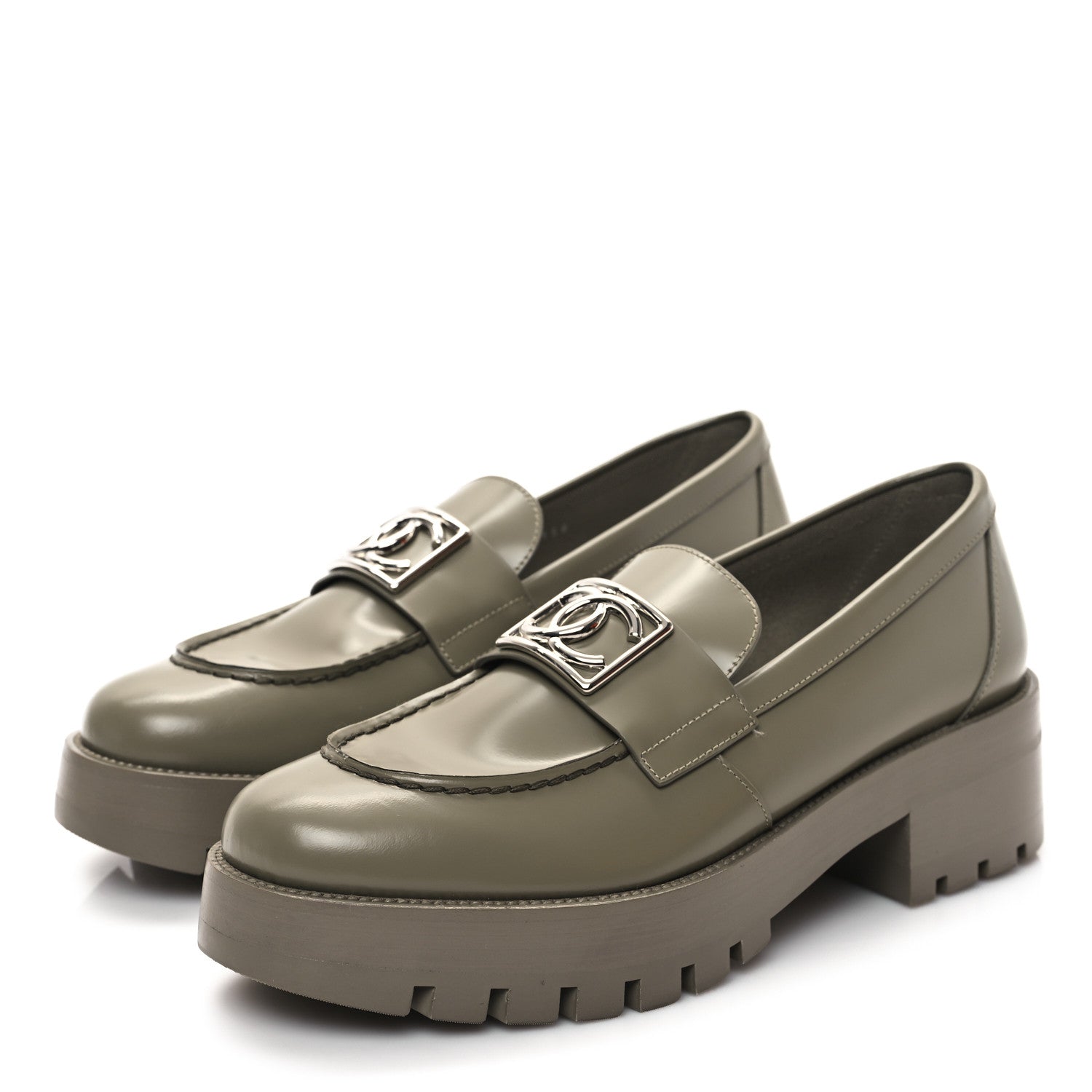 Chanel Calfskin Metal CC Loafers 39 Khaki 3 of 10