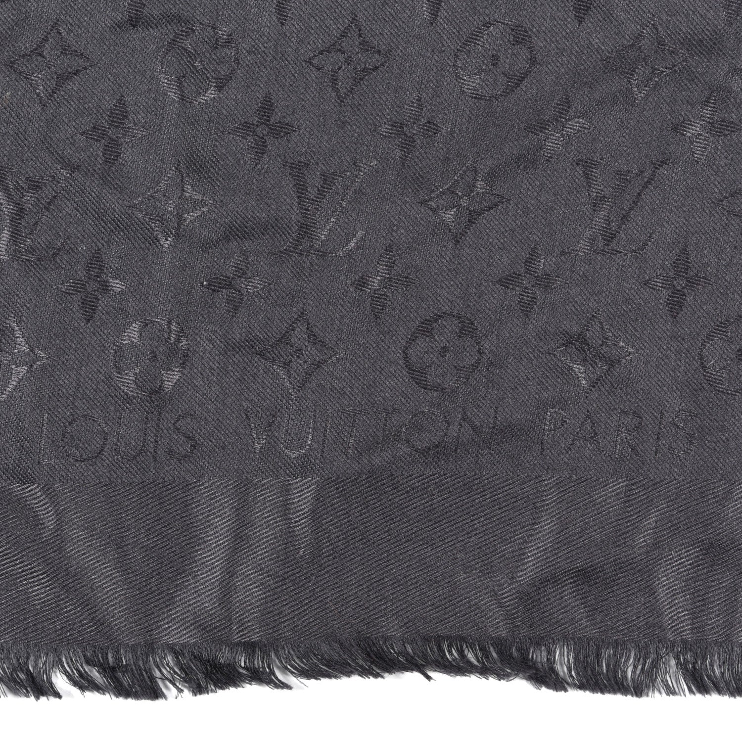 Louis Vuitton Silk Wool Monogram Shawl Charcoal Grey 3 of 4