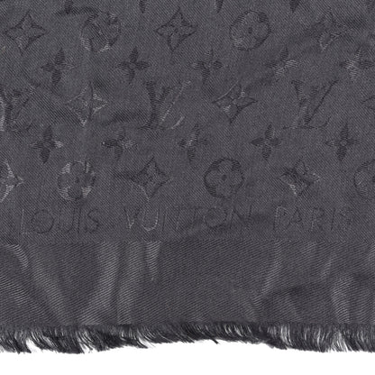 Louis Vuitton Silk Wool Monogram Shawl Charcoal Grey 3 of 4