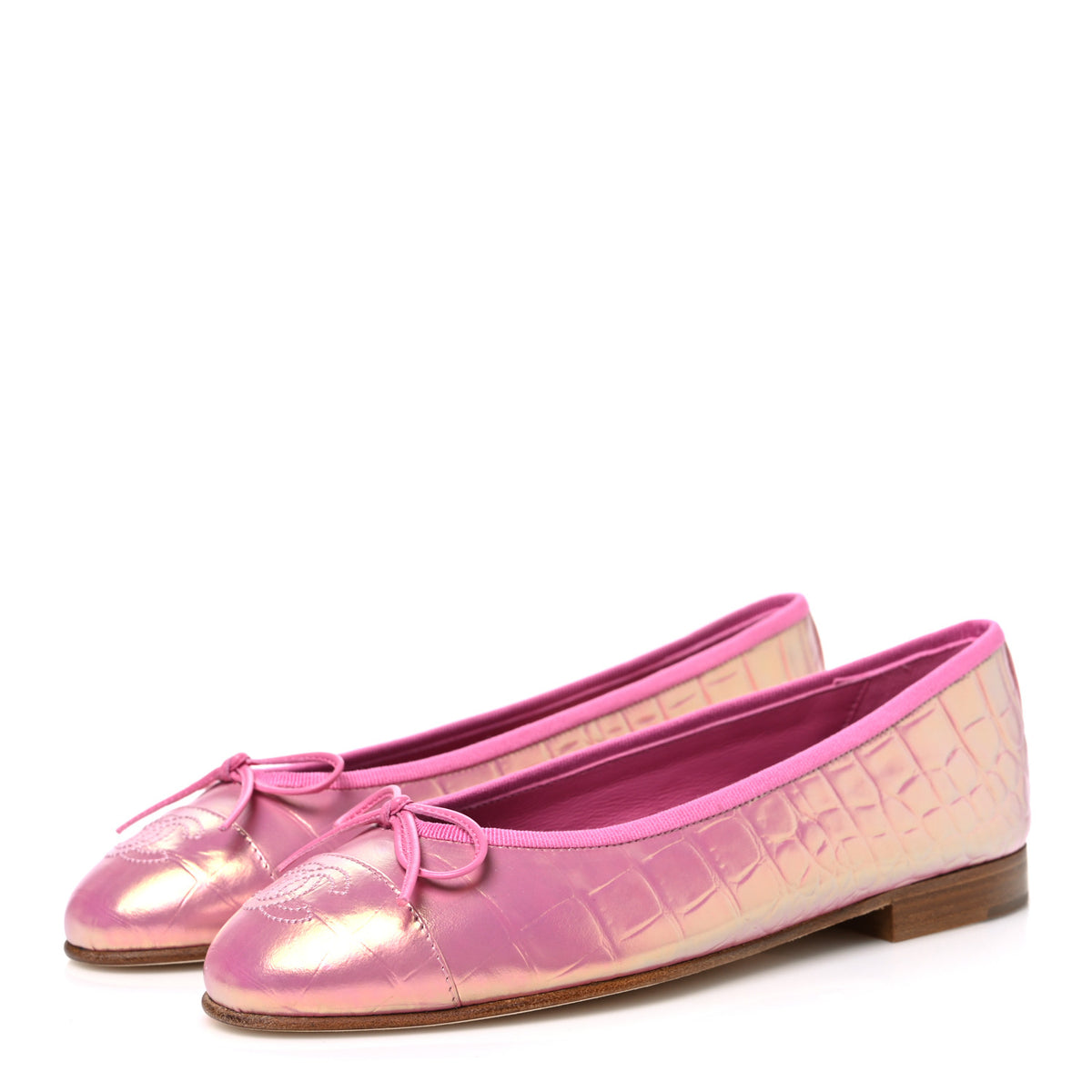 Chanel Iridescent Calfskin Crocodile Embossed Ballerina Flats 36.5 Pink 4 of 11