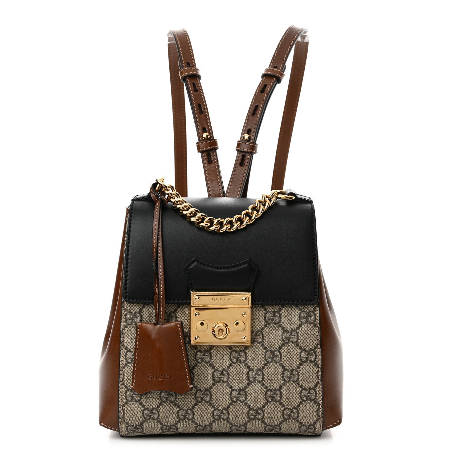 Gucci GG Supreme Monogram Calfskin Padlock Backpack Beige Cuir Black 1 of 16