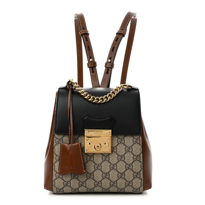 Gucci GG Supreme Monogram Calfskin Padlock Backpack Beige Cuir Black 1 of 16