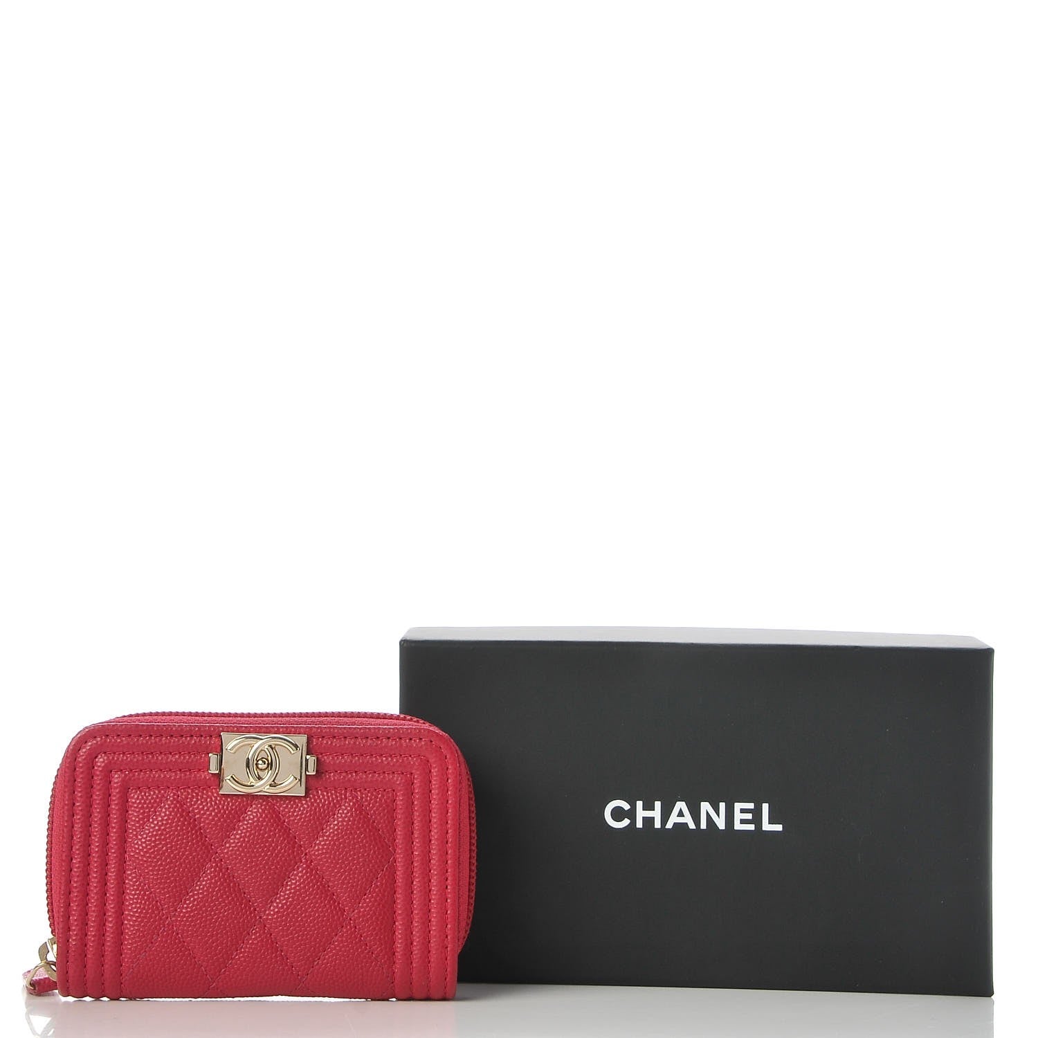 Chanel Caviar Quilted Boy Zip Around Coin Purse Wallet Fuchsia 8 of 8
