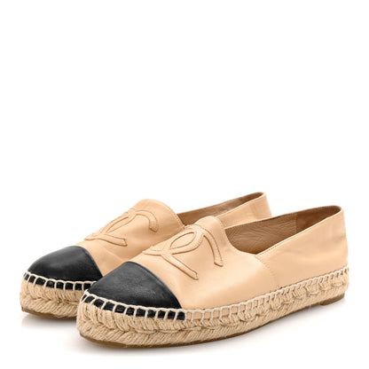 Chanel Lambskin CC Espadrilles 37 Beige Black 4 of 9