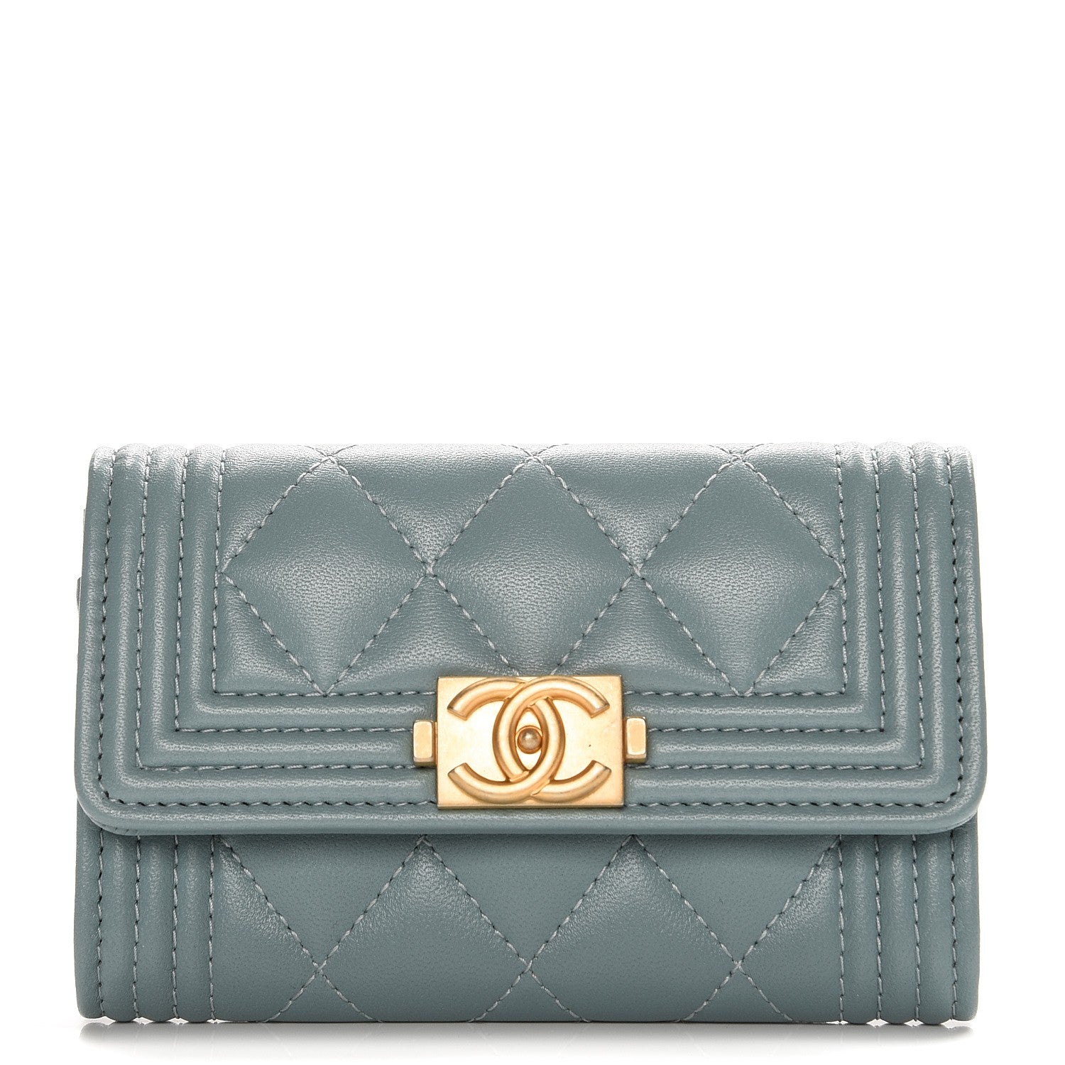 Chanel Lambskin Quilted Boy Card Holder Wallet Light Blue 1 of 9