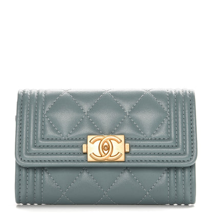 Chanel Lambskin Quilted Boy Card Holder Wallet Light Blue 1 of 9