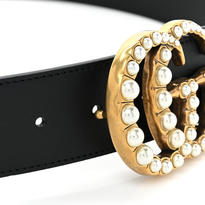 Gucci Moon Calfskin Pearl Double G 40mm Belt 85 34 Black Cream 4 of 5