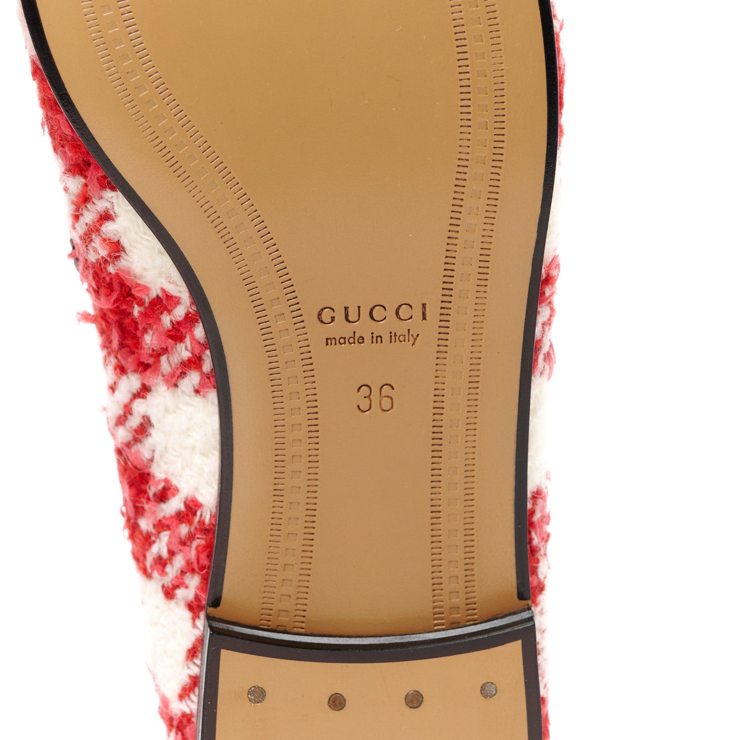 Gucci Vintage Tweed Check Horsebit Womens Jordaan Loafers 36 White Red 6 of 9