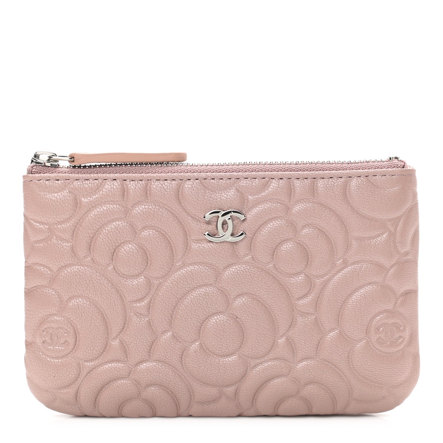 Chanel Goatskin Camellia Embossed Cosmetic Pouch Light Pink 1 of 7