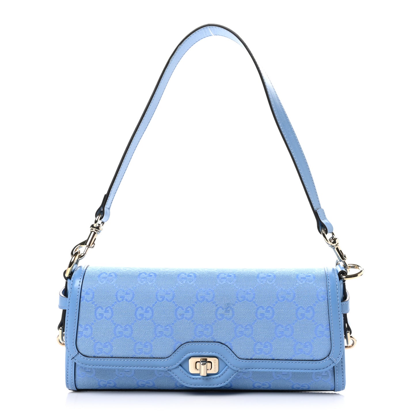 GG Monogram Textured Dollar Calfskin Small Luce Shoulder Bag Blue