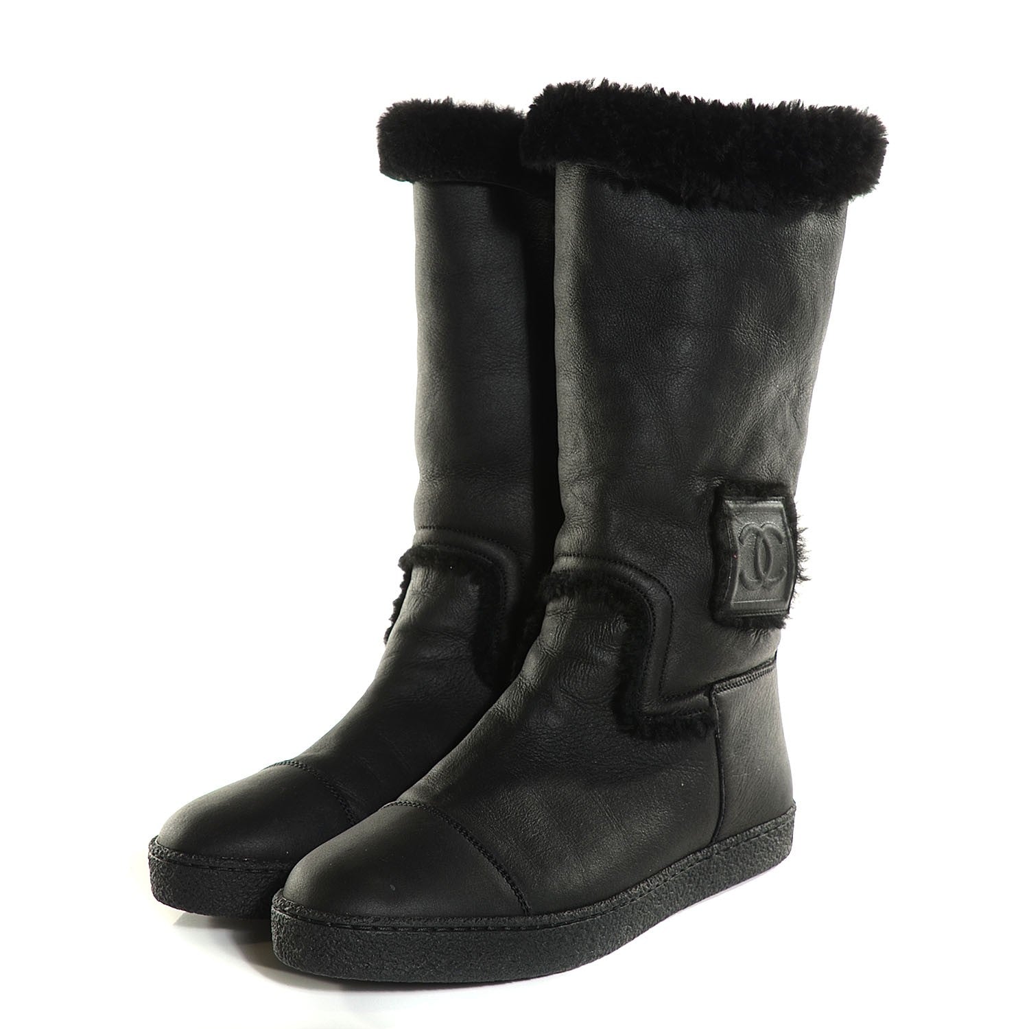 Chanel Shearling Short Boots 39 Black 3 of 7
