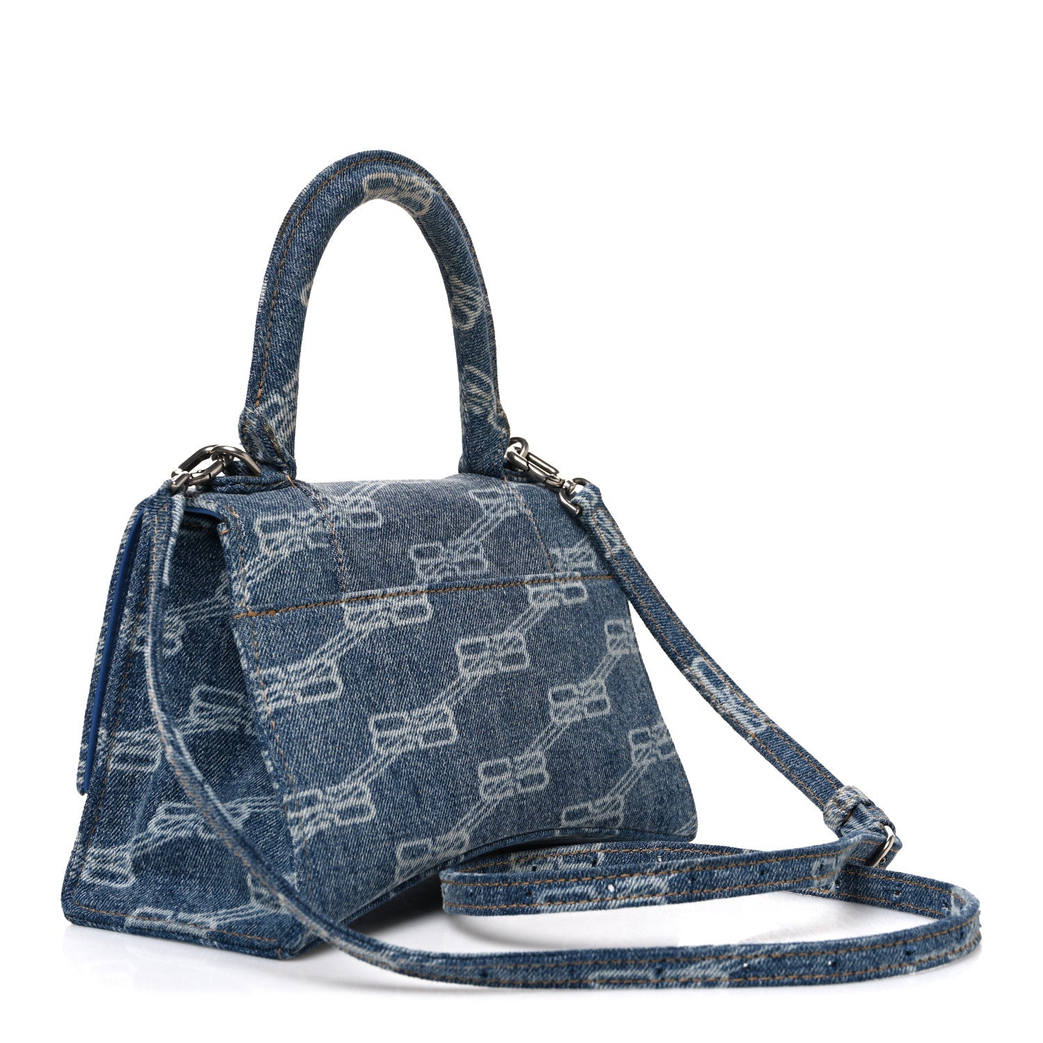 Balenciaga Denim BB Monogram Small Hourglass Top Handle Bag Blue 3 of 10