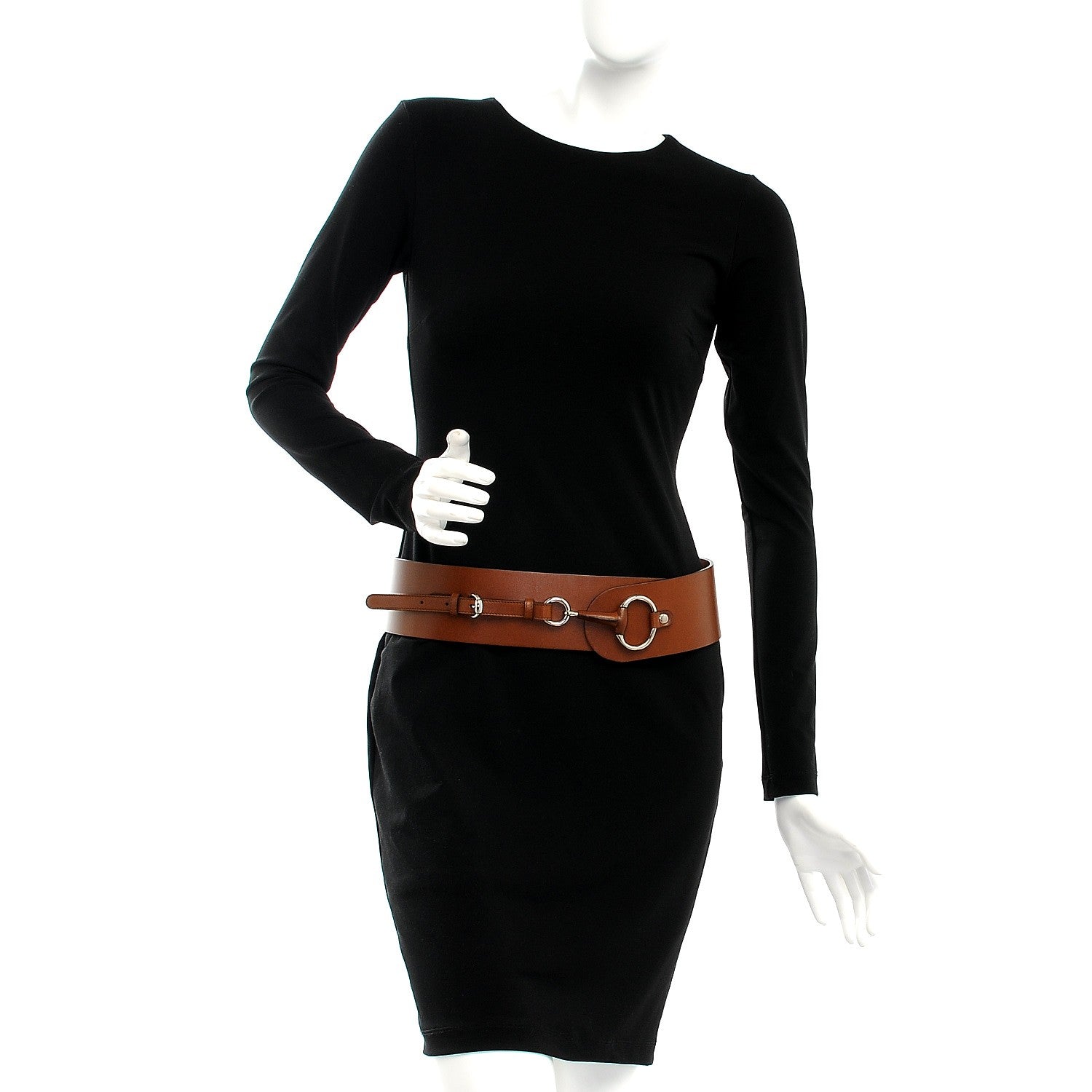 Gucci Calfskin Horsebit Wide Belt 85 34 Brown 2 of 5