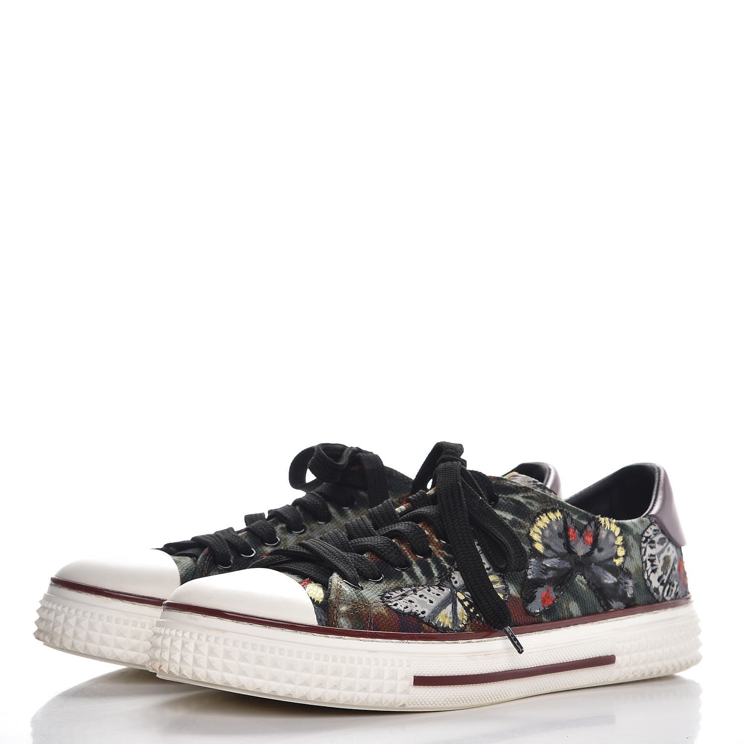 Valentino Garavani Canvas Butterfly Applique Embroidered Low Top Sneakers 40 Military Green 3 of 12