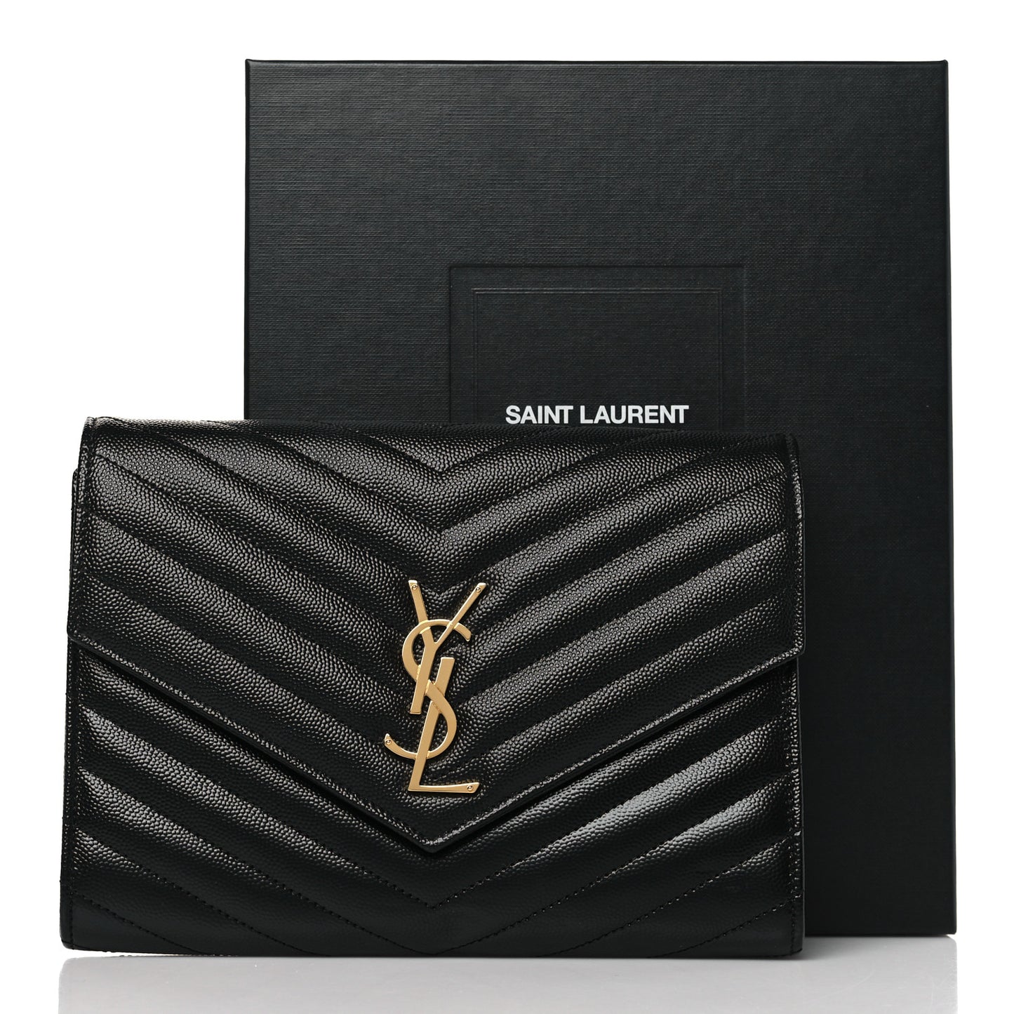 Grain De Poudre Matelasse Chevron Monogram Envelope Clutch Black