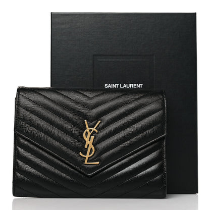 Saint Laurent Grain De Poudre Matelasse Chevron Monogram Envelope Clutch Black 9 of 9