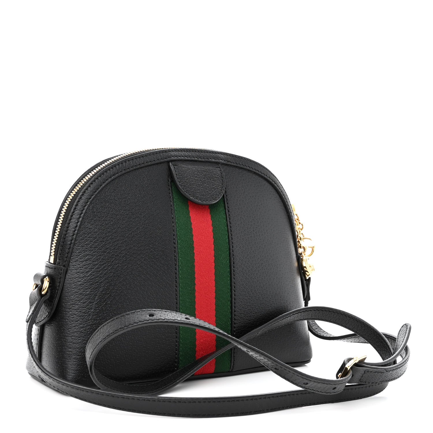 Gucci Calfskin GG Web Small Ophidia Dome Shoulder Bag Black 3 of 10